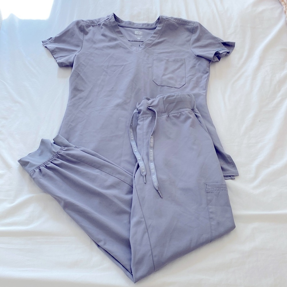 Med Couture Grey Scrub Set, Top XS / Jogger Bottom S. Sold as a pair!